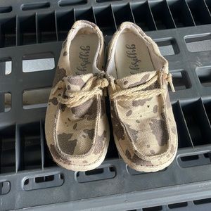Cow hide slip ons